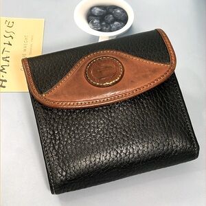 🦆 DOONEY & BOURKE TRIFOLD BLACK TAN LEATHER KISSLOCK POUCH COIN BAG VINTAGE